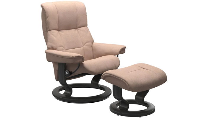 Stressless Mayfair Recliner and Stool with Classic Base in Clover Light Burgundy Fabric